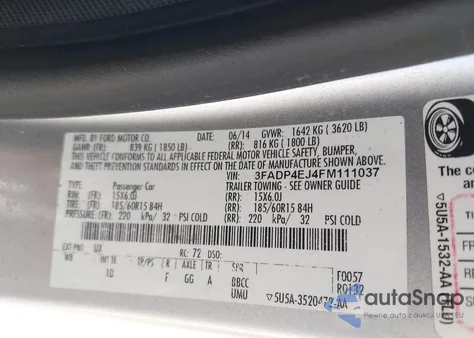 2015 Ford Fiesta Se из США, поврежденный, VIN 3FADP4EJ4FM111037